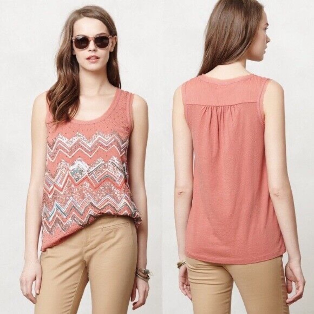 Anthropologie Meadow Rue Beaded Tank Top Embellished